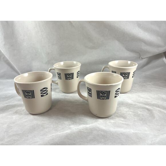 Corelle Corning Tribal Spirit Cups Mugs Set of 4  Aztec Design Mid Century - Picture 1 of 9